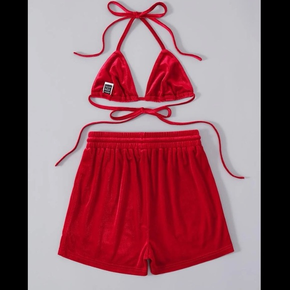 Red tie backless halter top with High-rise drawstring shorts. Size XS NWT - Picture 3 of 8